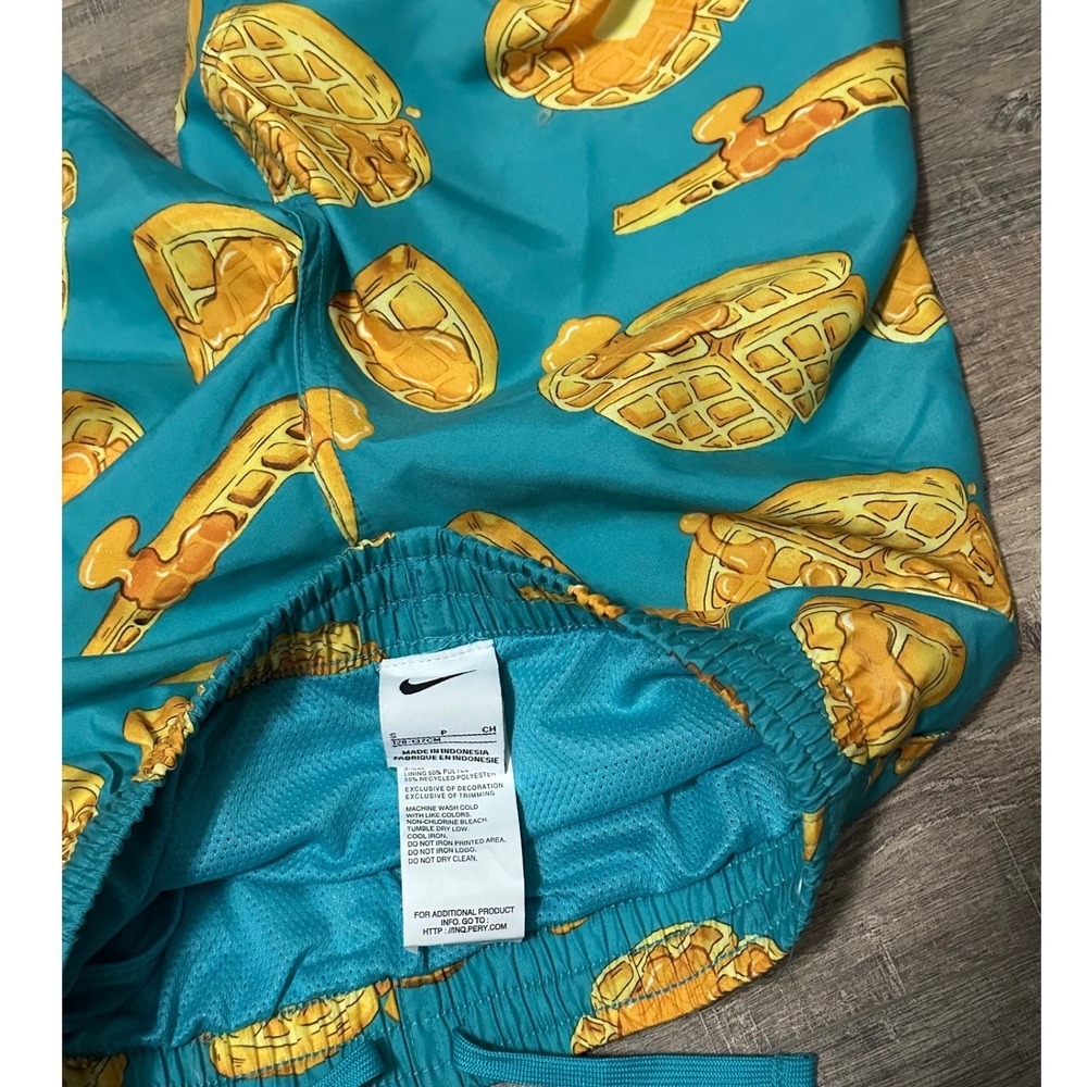 Nike Kids Swim Trunk Teal Waffle Print Drawstring Sz Small NWT - Picture 6 of 9